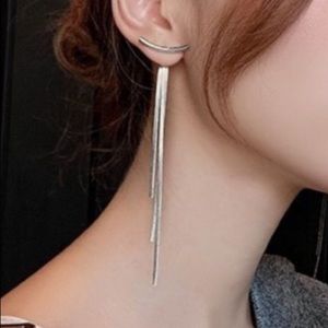 18K white gold plated tassels earrings